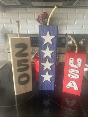 Patriotic Wooden Block Set - Red, White & Blue Stars